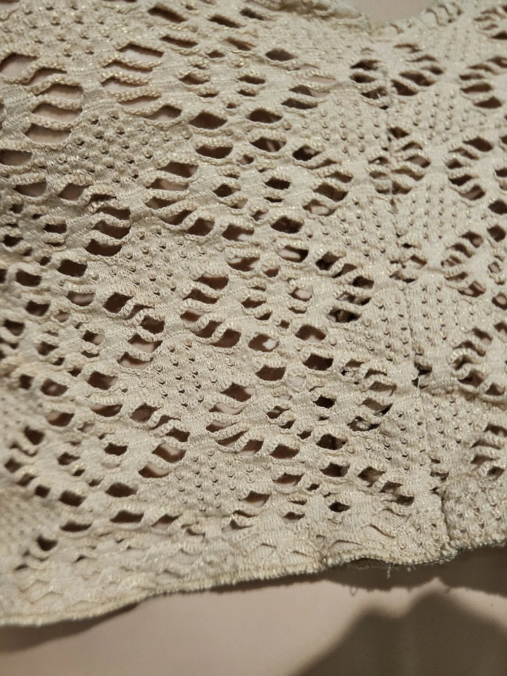 FP Beach Reversible Crochet Knit Long Sleeve Crop Top Beige Size S